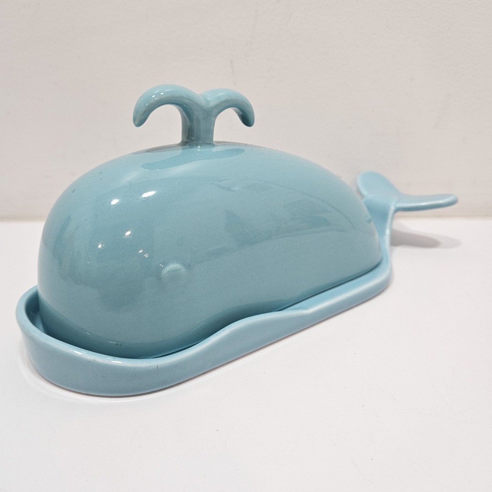 DOWAN Porcelain Whale‎ Butter Dish w/ Cutting Measuring Line